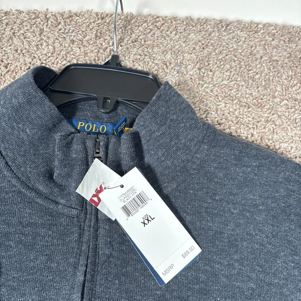 Polo Ralph Lauren Mens Estate Rib Quarter Zip Pullover Charcoal Grey XXL NEW‎